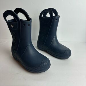 Crocs Kids Handle It Rain Boots Junior's Size 1 Navy Blue Rubber Waterproof
